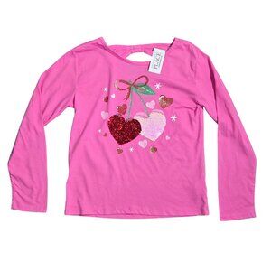 NWT | The Children's Place Pink Sequin Cherry Long Sleeve Top | Keyhole Back | M